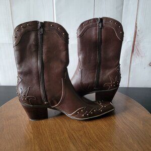 a.n.a. Western Cowgirl Boho Boots, Women’s Sz 7, Leather Upper, Inside Zip-up.